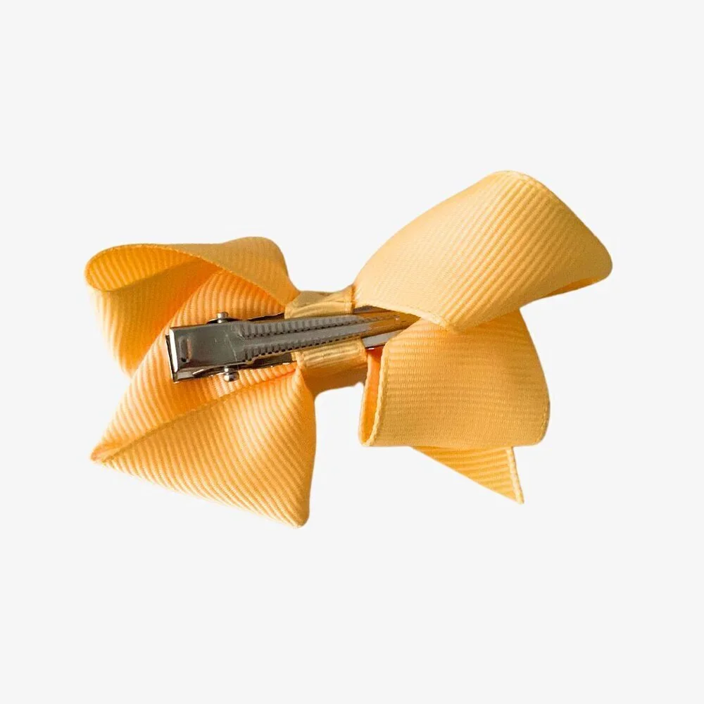 Set of 2 Pretty Girls Hair Bows Grosgrain Ribbon Clips Hair Accessories Yellow